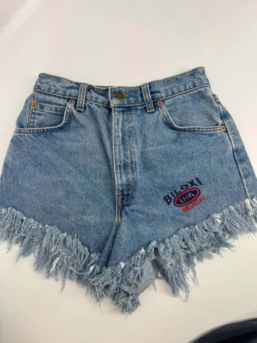 Levi’s 816 Biloxi Beach custom High-Waisted Orange Tab Denim Shorts - Size 10